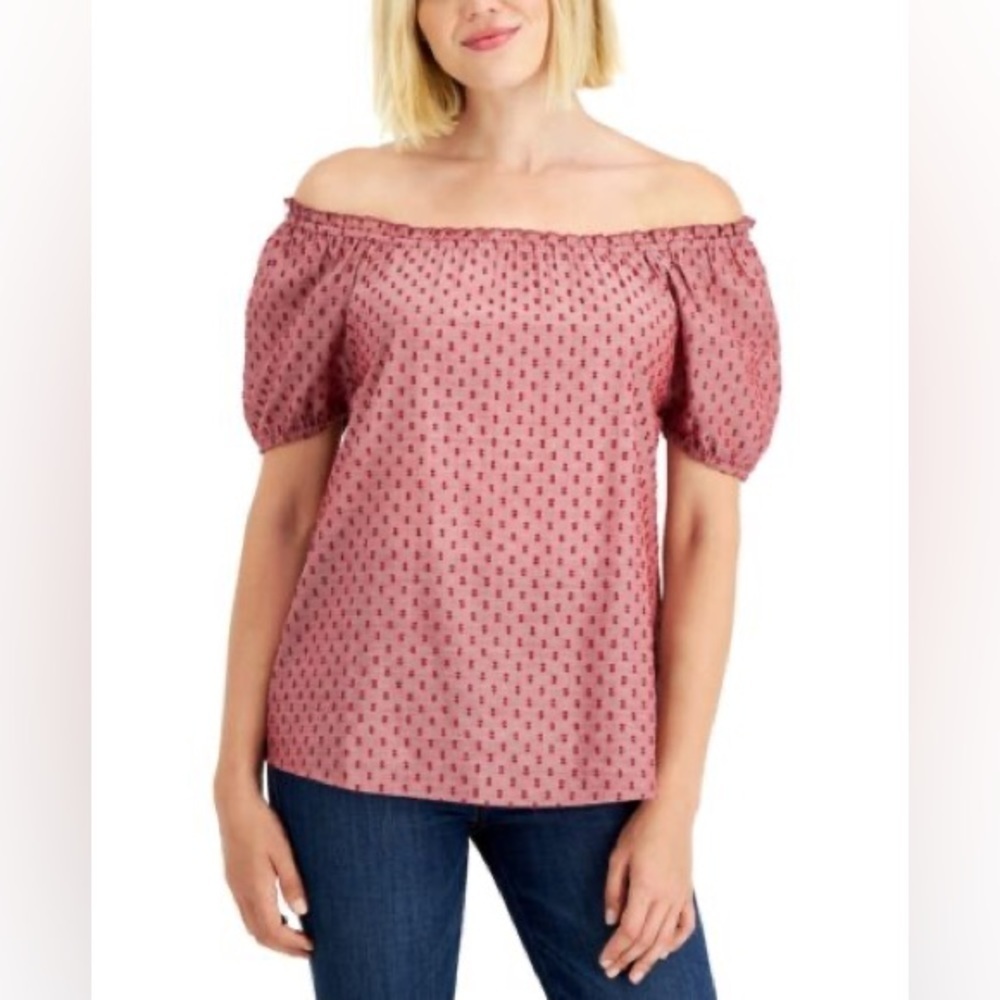 513- Style & Co NWT Size XL Red Off Shoulder Short Sleeve Top